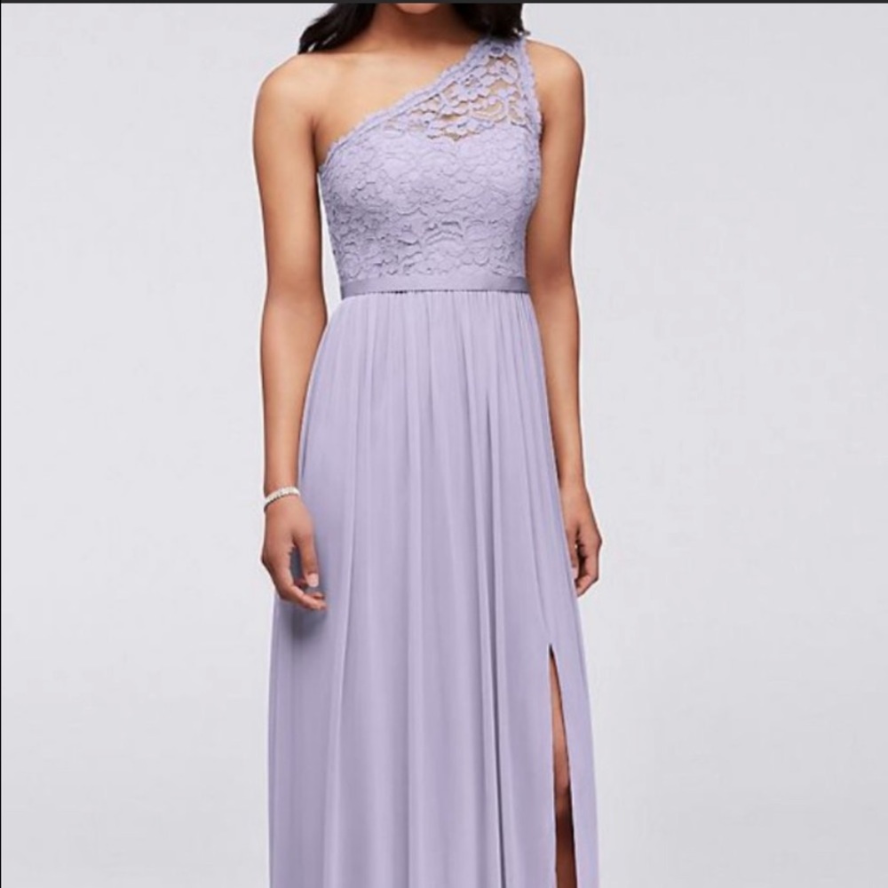 David’s Bridal lilac mesh gown
